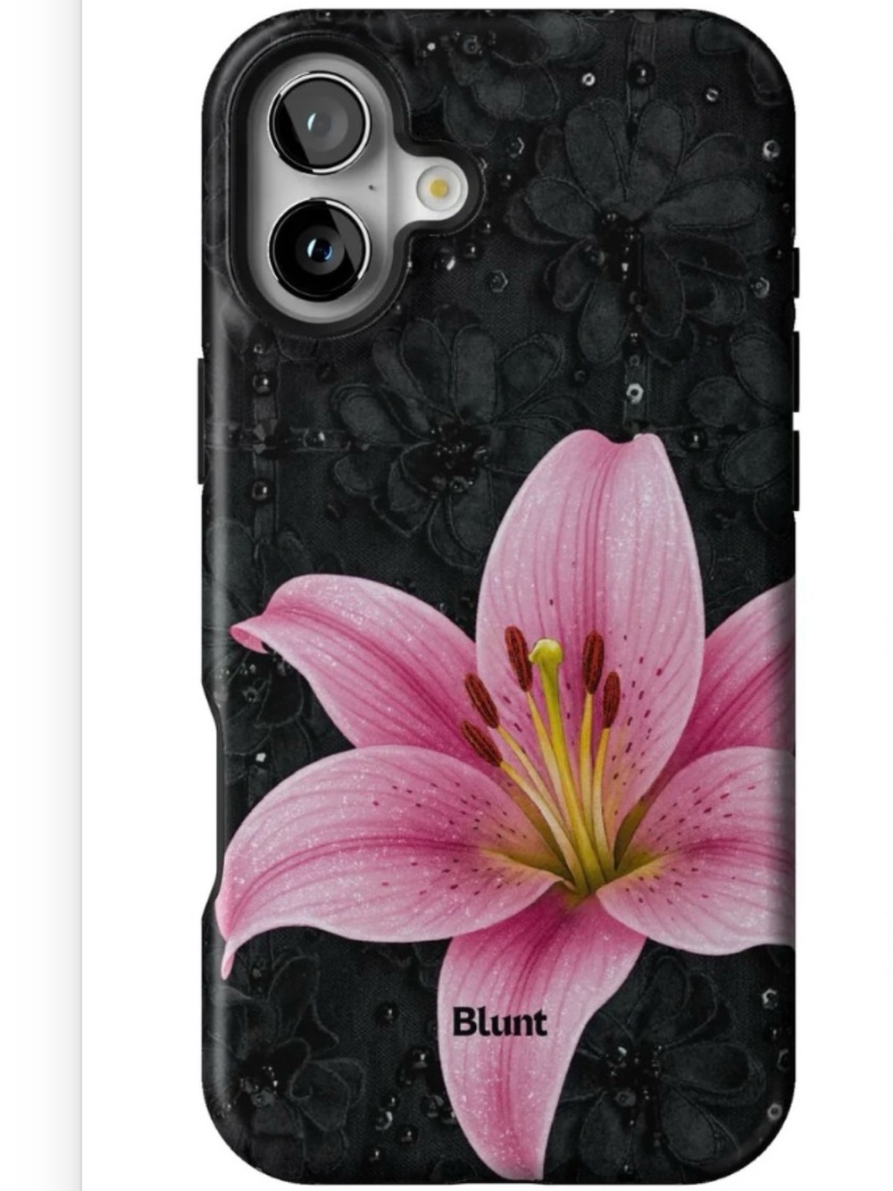 Blunt Phone Case For Iphone 16 Plus ,Pink Lily Floral Phone Case - Black